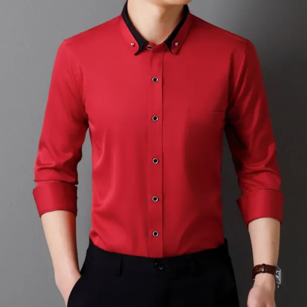 Men's Shirt Dress Shirt Button Up Shirt Solid Color Wedding Party Black White Pink Wine Long Sleeve Lapel Spring Fall Clothing Apparel Pocket