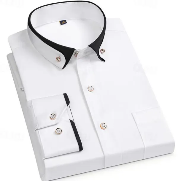 Men's Shirt Dress Shirt Button Up Shirt Solid Color Wedding Party Black White Pink Wine Long Sleeve Lapel Spring Fall Clothing Apparel Pocket