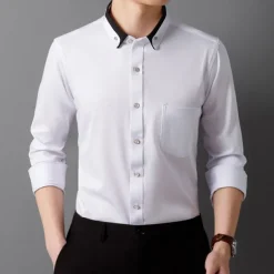 Men's Shirt Dress Shirt Button Up Shirt Solid Color Wedding Party Black White Pink Wine Long Sleeve Lapel Spring Fall Clothing Apparel Pocket