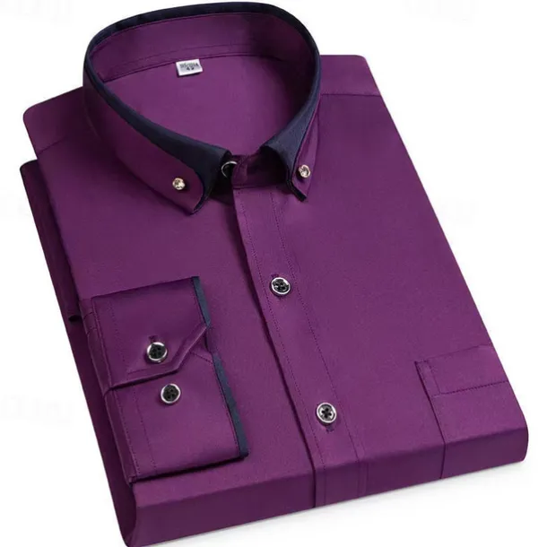 Men's Shirt Dress Shirt Button Up Shirt Solid Color Wedding Party Black White Pink Wine Long Sleeve Lapel Spring Fall Clothing Apparel Pocket
