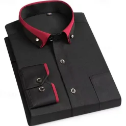 Men's Shirt Dress Shirt Button Up Shirt Solid Color Wedding Party Black White Pink Wine Long Sleeve Lapel Spring Fall Clothing Apparel Pocket