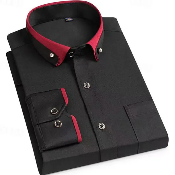Men's Shirt Dress Shirt Button Up Shirt Solid Color Wedding Party Black White Pink Wine Long Sleeve Lapel Spring Fall Clothing Apparel Pocket