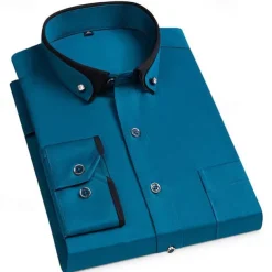 Men's Shirt Dress Shirt Button Up Shirt Solid Color Wedding Party Black White Pink Wine Long Sleeve Lapel Spring Fall Clothing Apparel Pocket