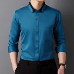 Men's Shirt Dress Shirt Button Up Shirt Solid Color Wedding Party Black White Pink Wine Long Sleeve Lapel Spring Fall Clothing Apparel Pocket