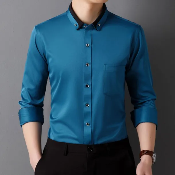 Men's Shirt Dress Shirt Button Up Shirt Solid Color Wedding Party Black White Pink Wine Long Sleeve Lapel Spring Fall Clothing Apparel Pocket