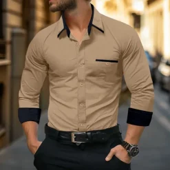 Men's Shirt Dress Shirt Button Down Shirt Wrinkle Resistant Plain Wedding Work Light Blue White Pink Navy Blue Long Sleeve Collar All Seasons Clothing Apparel