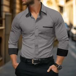 Men's Shirt Dress Shirt Button Down Shirt Wrinkle Resistant Plain Wedding Work Light Blue White Pink Navy Blue Long Sleeve Collar All Seasons Clothing Apparel