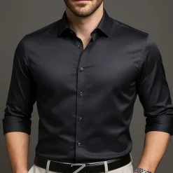 Men's Shirt Dress Shirt Button Up Shirt Plain Wedding Party Black White Pink Wine Long Sleeve Lapel Spring Fall Clothing Apparel