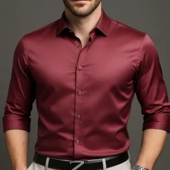 Men's Shirt Dress Shirt Button Up Shirt Plain Wedding Party Black White Pink Wine Long Sleeve Lapel Spring Fall Clothing Apparel