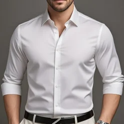 Men's Shirt Dress Shirt Button Up Shirt Plain Wedding Party Black White Pink Wine Long Sleeve Lapel Spring Fall Clothing Apparel