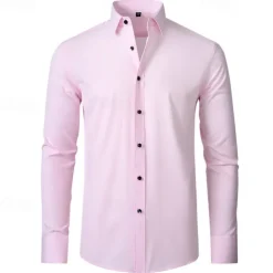 Men's Shirt Dress Shirt Button Up Shirt Plain Wedding Party Black White Pink Wine Long Sleeve Lapel Spring & Fall Clothing Apparel