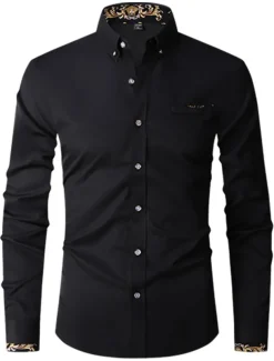 Men's Shirt Dress Shirt Button Down Shirt Wrinkle Resistant Button Up Shirt Plain Wedding Office & Career Black White Wine Royal Blue Long Sleeve Turndown Spring & Fall Clothing Apparel Basic