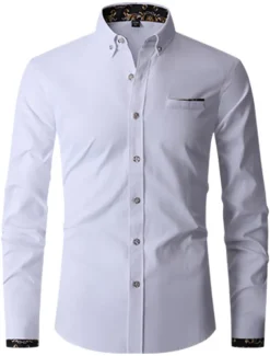 Men's Shirt Dress Shirt Button Down Shirt Wrinkle Resistant Button Up Shirt Plain Wedding Office & Career Black White Wine Royal Blue Long Sleeve Turndown Spring & Fall Clothing Apparel Basic