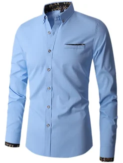 Men's Shirt Dress Shirt Button Down Shirt Wrinkle Resistant Button Up Shirt Plain Wedding Office & Career Black White Wine Royal Blue Long Sleeve Turndown Spring & Fall Clothing Apparel Basic