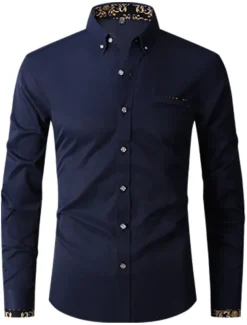 Men's Shirt Dress Shirt Button Down Shirt Wrinkle Resistant Button Up Shirt Plain Wedding Office & Career Black White Wine Royal Blue Long Sleeve Turndown Spring & Fall Clothing Apparel Basic