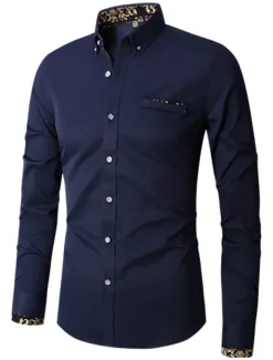 Men's Shirt Dress Shirt Button Down Shirt Wrinkle Resistant Button Up Shirt Plain Wedding Office & Career Black White Wine Royal Blue Long Sleeve Turndown Spring & Fall Clothing Apparel Basic