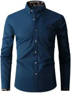 Men's Shirt Dress Shirt Button Down Shirt Wrinkle Resistant Button Up Shirt Plain Wedding Office & Career Black White Wine Royal Blue Long Sleeve Turndown Spring & Fall Clothing Apparel Basic