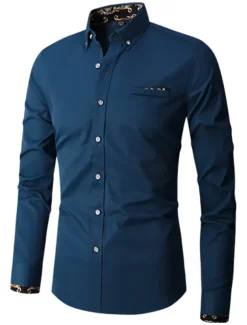 Men's Shirt Dress Shirt Button Down Shirt Wrinkle Resistant Button Up Shirt Plain Wedding Office & Career Black White Wine Royal Blue Long Sleeve Turndown Spring & Fall Clothing Apparel Basic