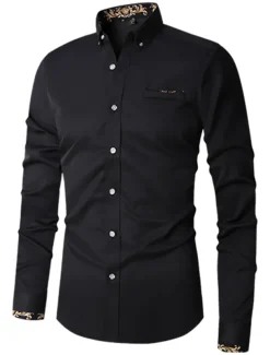 Men's Shirt Dress Shirt Button Down Shirt Wrinkle Resistant Button Up Shirt Plain Wedding Office & Career Black White Wine Royal Blue Long Sleeve Turndown Spring & Fall Clothing Apparel Basic