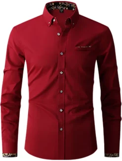 Men's Shirt Dress Shirt Button Down Shirt Wrinkle Resistant Button Up Shirt Plain Wedding Office & Career Black White Wine Royal Blue Long Sleeve Turndown Spring & Fall Clothing Apparel Basic