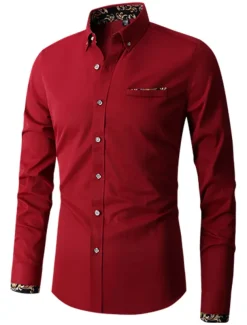 Men's Shirt Dress Shirt Button Down Shirt Wrinkle Resistant Button Up Shirt Plain Wedding Office & Career Black White Wine Royal Blue Long Sleeve Turndown Spring & Fall Clothing Apparel Basic