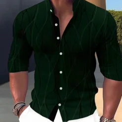 Men's Shirt Dress Shirt Geometric Pattern Outdoor Casual Black White Dark Green Brown Long Sleeve Stand Collar Summer Spring Clothing Apparel Print