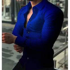 Men's Shirt Dress Shirt Gradient Daily Holiday Black Red Blue Purple Long Sleeve Turndown Spring & Summer Clothing Apparel 3D Print