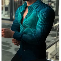 Men's Shirt Dress Shirt Gradient Daily Holiday Black Red Blue Purple Long Sleeve Turndown Spring & Summer Clothing Apparel 3D Print