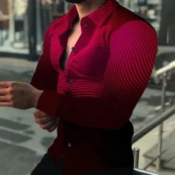 Men's Shirt Dress Shirt Gradient Daily Holiday Black Red Blue Purple Long Sleeve Turndown Spring & Summer Clothing Apparel 3D Print