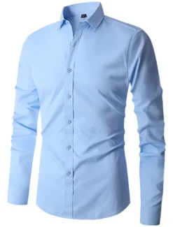 Men's Shirt Dress Shirt Plain Office & Career Wedding Party Light Blue Black White Navy Blue Long Sleeve Lapel Summer Clothing Apparel
