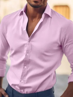 Men's Shirt Dress Shirt Plain Office & Career Wedding Party Light Blue Black White Navy Blue Long Sleeve Lapel Summer Clothing Apparel