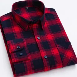 Men's Shirt Dress Shirt Plaid Office & Career Wedding Party Red Navy Blue Blue Orange Long Sleeve Lapel Spring & Fall Clothing Apparel Front Pocket