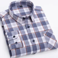 Men's Shirt Dress Shirt Plaid Office & Career Wedding Party Light Blue Black Navy Blue Blue Long Sleeve Lapel Spring & Fall Clothing Apparel Front Pocket