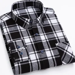 Men's Shirt Dress Shirt Plaid Office & Career Wedding Party Light Blue Black Navy Blue Blue Long Sleeve Lapel Spring & Fall Clothing Apparel Front Pocket