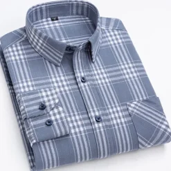 Men's Shirt Dress Shirt Plaid Office & Career Wedding Party Light Blue Black Navy Blue Blue Long Sleeve Lapel Spring & Fall Clothing Apparel Front Pocket