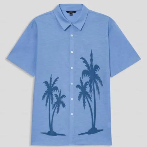 Men's Shirt Graphic Hawaiian Fashion Casual Linen Shirt Button Up Shirt Short Sleeve Daily Hawaiian Vacation Spring & Fall Lapel Print Blue Green Gray 55%Flax 45%cotton