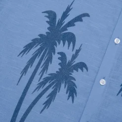 Men's Shirt Graphic Hawaiian Fashion Casual Linen Shirt Button Up Shirt Short Sleeve Daily Hawaiian Vacation Spring & Fall Lapel Print Blue Green Gray 55%Flax 45%cotton