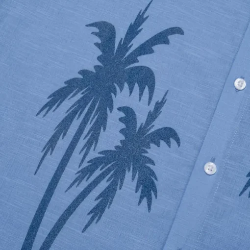 Men's Shirt Graphic Hawaiian Fashion Casual Linen Shirt Button Up Shirt Short Sleeve Daily Hawaiian Vacation Spring & Fall Lapel Print Blue Green Gray 55%Flax 45%cotton