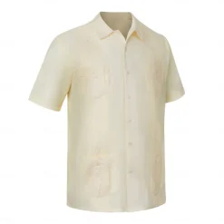 Men's Shirt Guayabera Shirt Light Yellow Black White Light Green Pink Short Sleeve Turndown School Performance Embroidered Clothing Apparel Elegant Vacation Vintage Neutral