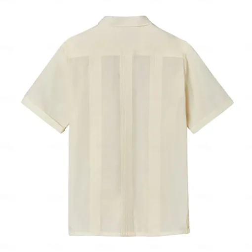 Men's Shirt Guayabera Shirt Light Yellow Black White Light Green Pink Short Sleeve Turndown School Performance Embroidered Clothing Apparel Elegant Vacation Vintage Neutral