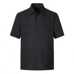 Men's Shirt Guayabera Shirt Light Yellow Black White Light Green Pink Short Sleeve Turndown School Performance Embroidered Clothing Apparel Elegant Vacation Vintage Neutral