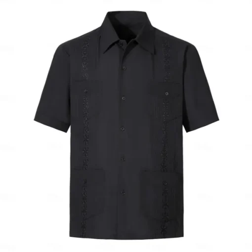 Men's Shirt Guayabera Shirt Light Yellow Black White Light Green Pink Short Sleeve Turndown School Performance Embroidered Clothing Apparel Elegant Vacation Vintage Neutral