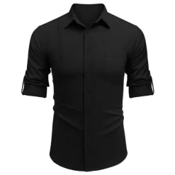Men's Shirt Guayabera Shirt Linen Shirt Button Up Shirt Summer Shirt Beach Shirt Black White Navy Blue Long Sleeve Plain Turndown Spring & Summer Casual Daily Clothing Apparel Patchwork