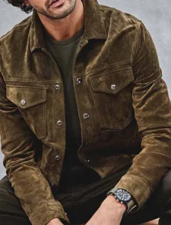 Men's Shirt Jacket Corduroy Jacket Casual Jacket Shacket Daily Vacation Breathable Pocket Spring & Fall Plain Fashion Classic Lapel Regular Army Green Jacket