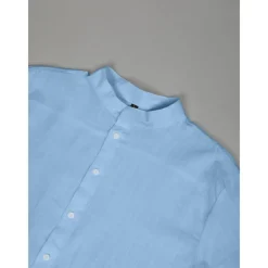 Men's Shirt Linen Shirt Band Collar Shirt Summer Shirt Beach Wear Button Up Shirt Plain Vacation Curise Black White Blue Orange Short Sleeve Band Collar Summer Clothing Apparel