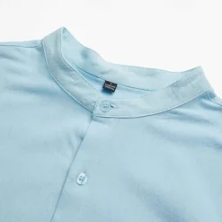 Men's Shirt Linen Shirt Band Collar Shirt Summer Shirt Beach Wear Button Up Shirt Plain Vacation Curise Black White Pink Blue Long Sleeve Band Collar Spring & Summer Clothing Apparel