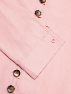 Men's Shirt Linen Shirt Beach Shirt Button Up Shirt Plain Casual Daily Black White Pink Orange Long Sleeve Band Collar Spring & Summer Clothing Apparel