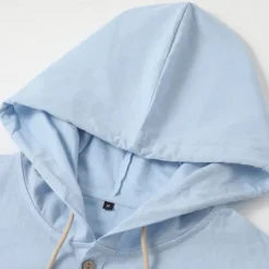 Men's Shirt Linen Shirt Beach Wear Button Up Shirt Hooded Shirt Plain Vacation Curise Black White Green Khaki Long Sleeve Hooded Spring & Summer Clothing Apparel Buttons