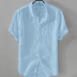 Men's Shirt Linen Shirt Casual Shirt Cotton Shirt Plain Vacation Street Black White Pink Blue Short Sleeve Turndown Summer Clothing Apparel Button-Down