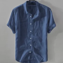 Men's Shirt Linen Shirt Casual Shirt Cotton Shirt Plain Vacation Street Black White Pink Blue Short Sleeve Turndown Summer Clothing Apparel Button-Down